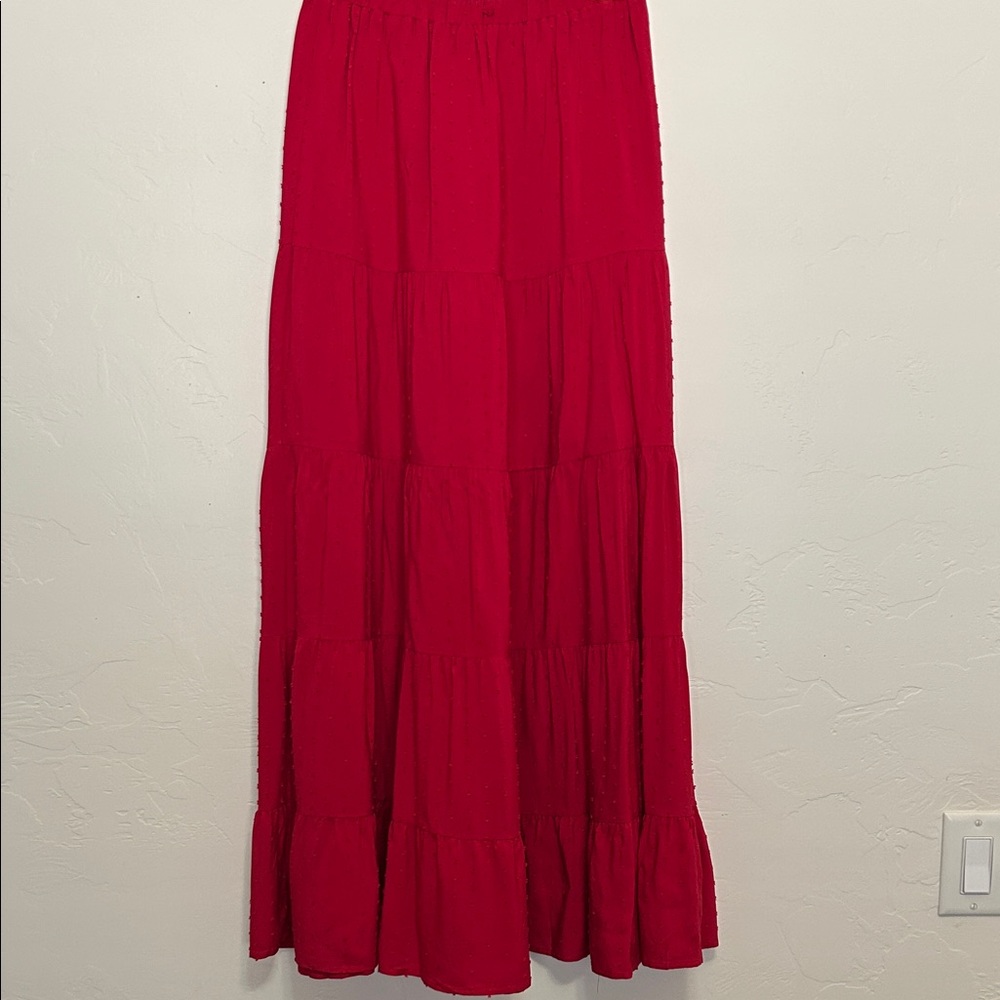 Red Flowy Lined Maxi Skirt